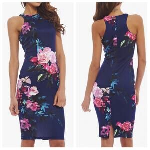 AX Paris Floral Navy Bodycon Cocktail Party Dress Sz 4